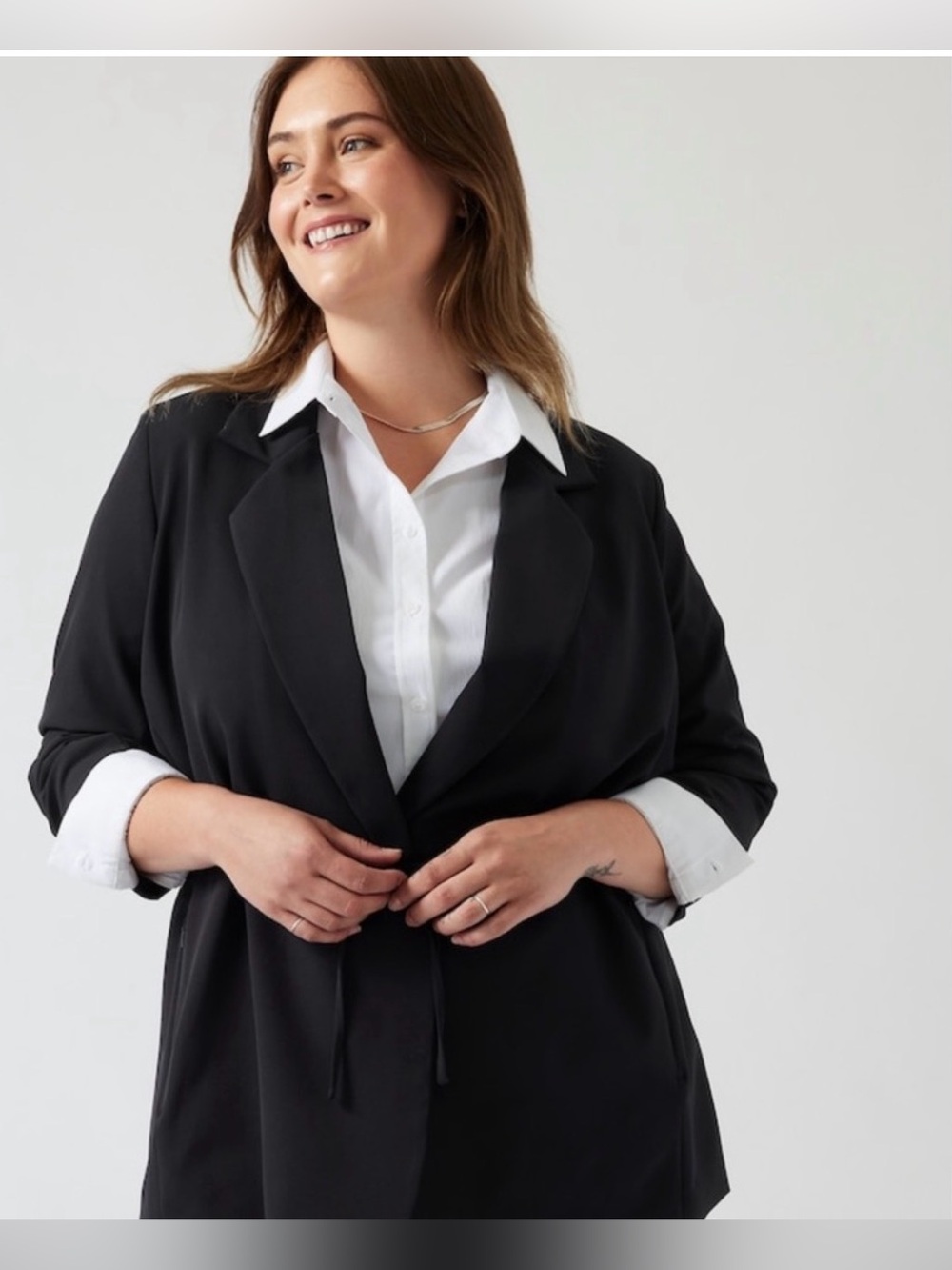 Athleta Endless Primatwill Black Front Tie Blazer Professional Office Sz 12
